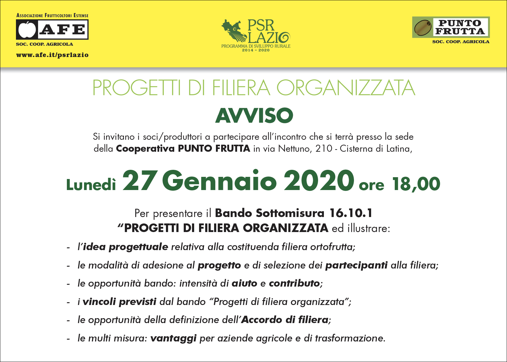 27 Gennaio 2020 Bando Sottomisura