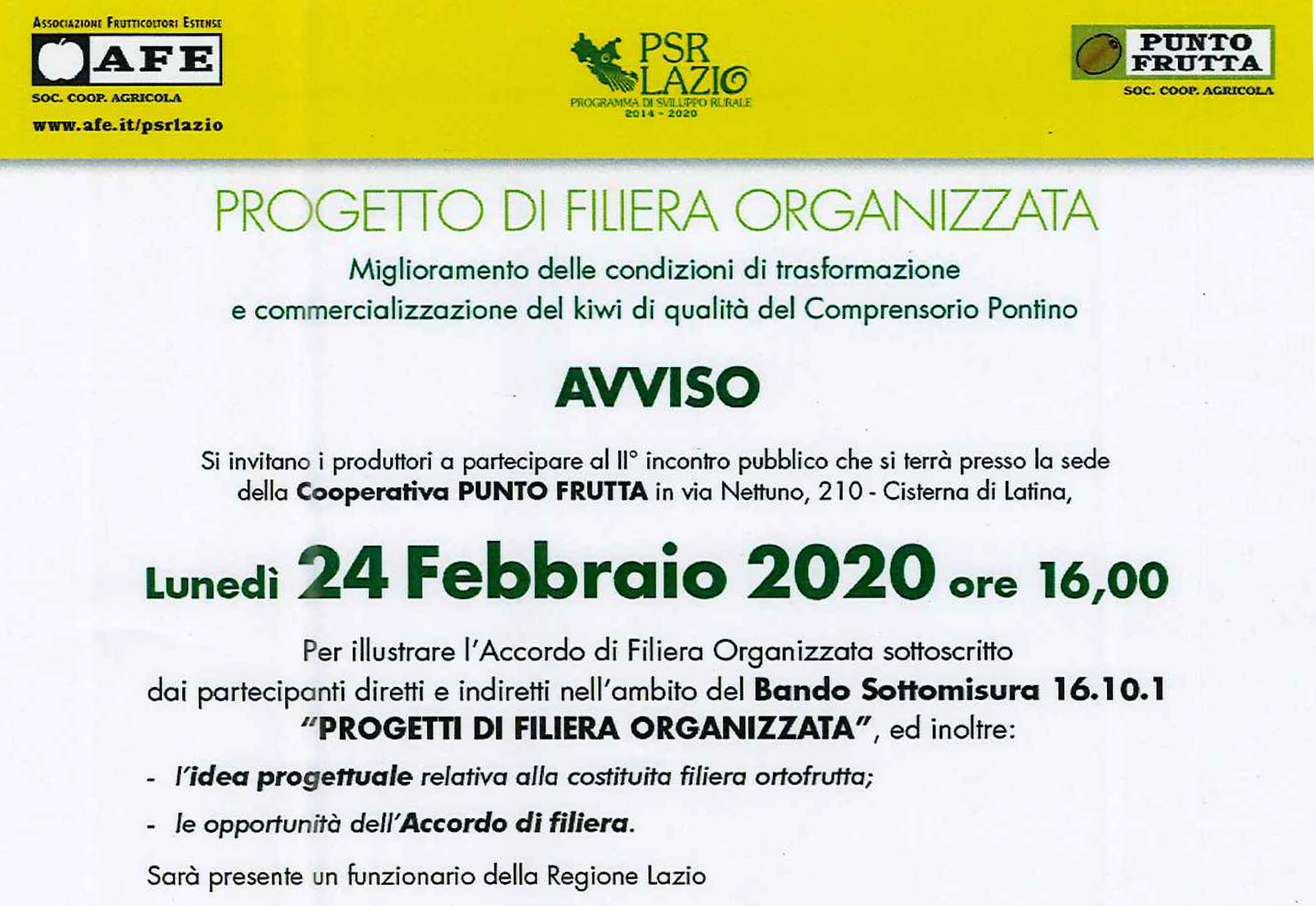 24 febbraio 2020 progetti di filiera organizzata